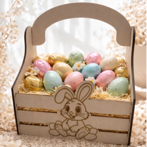 cestino in legno con coniglietto inciso – personalizzato